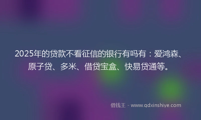2025年的贷款不看征信的银行有吗有：爱鸿森、原子贷、多米、借贷宝盒、快易贷通等。