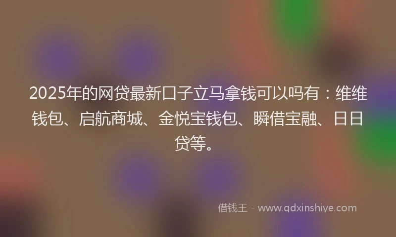 2025年的网贷最新口子立马拿钱可以吗有：维维钱包、启航商城、金悦宝钱包、瞬借宝融、日日贷等。