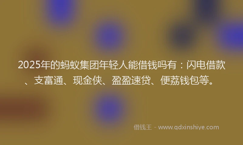 2025年的蚂蚁集团年轻人能借钱吗有：闪电借款、支富通、现金侠、盈盈速贷、便荔钱包等。