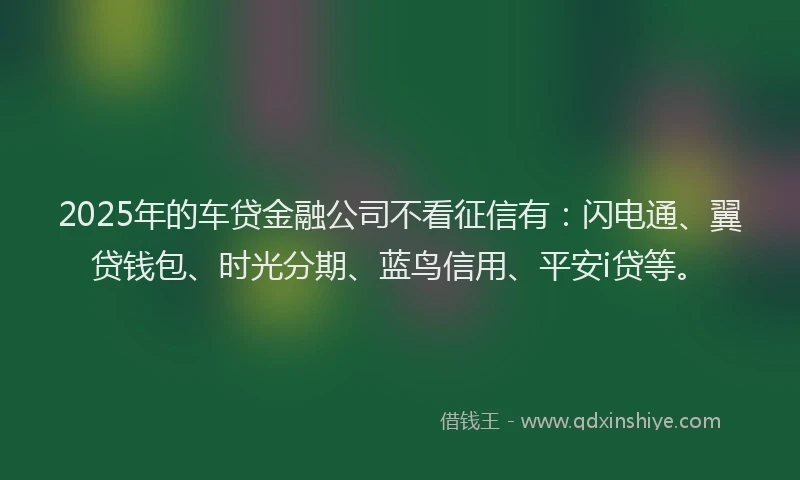 2025年的车贷金融公司不看征信有：闪电通、翼贷钱包、时光分期、蓝鸟信用、平安i贷等。