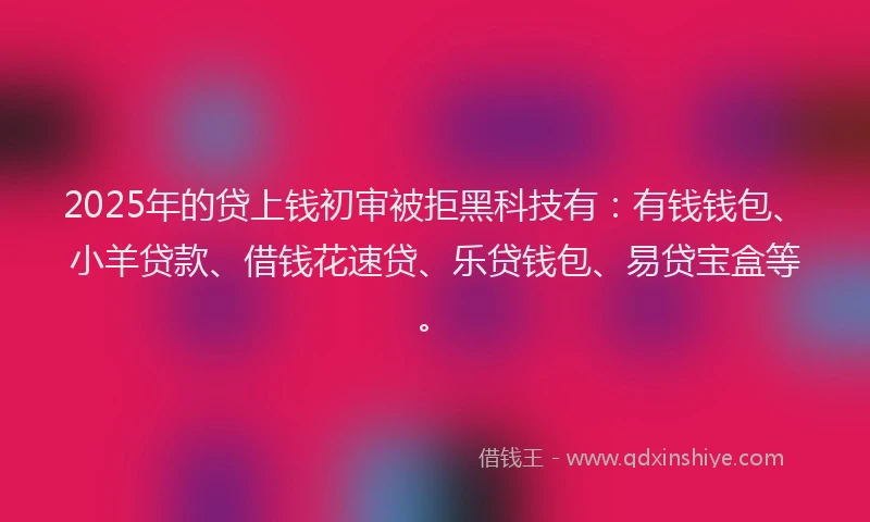 2025年的贷上钱初审被拒黑科技有：有钱钱包、小羊贷款、借钱花速贷、乐贷钱包、易贷宝盒等。