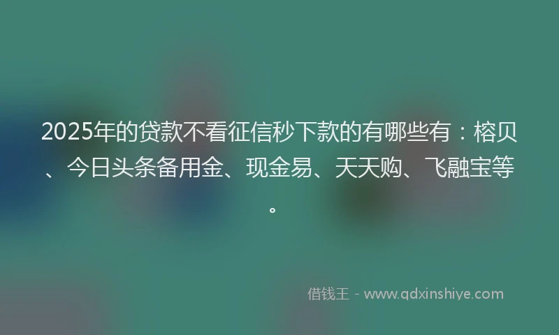 2025年的贷款不看征信秒下款的有哪些有：榕贝、今日头条备用金、现金易、天天购、飞融宝等。