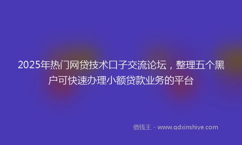 2025年热门网贷技术口子交流论坛，整理五个黑户可快速办理小额贷款业务的平台
