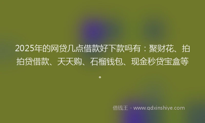 2025年的网贷几点借款好下款吗有：聚财花、拍拍贷借款、天天购、石榴钱包、现金秒贷宝盒等。