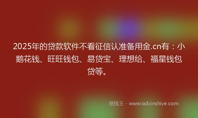 2025年的贷款软件不看征信认准备用金.cn有：小鹅花钱、旺旺钱包、易贷宝、理想给、福星钱包贷等。