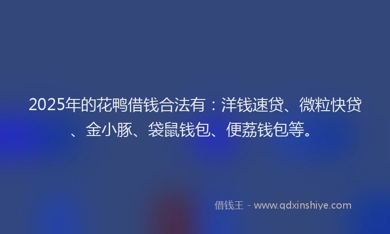 2025年的花鸭借钱合法有：洋钱速贷、微粒快贷、金小豚、袋鼠钱包、便荔钱包等。