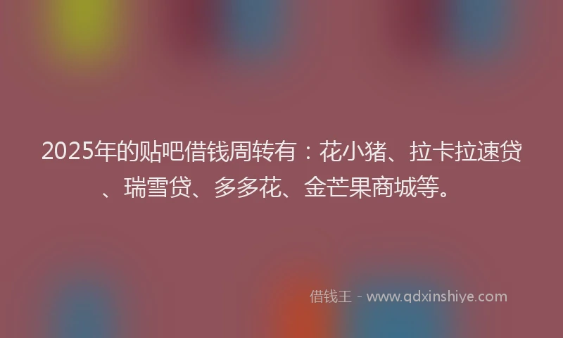 2025年的贴吧借钱周转有：花小猪、拉卡拉速贷、瑞雪贷、多多花、金芒果商城等。