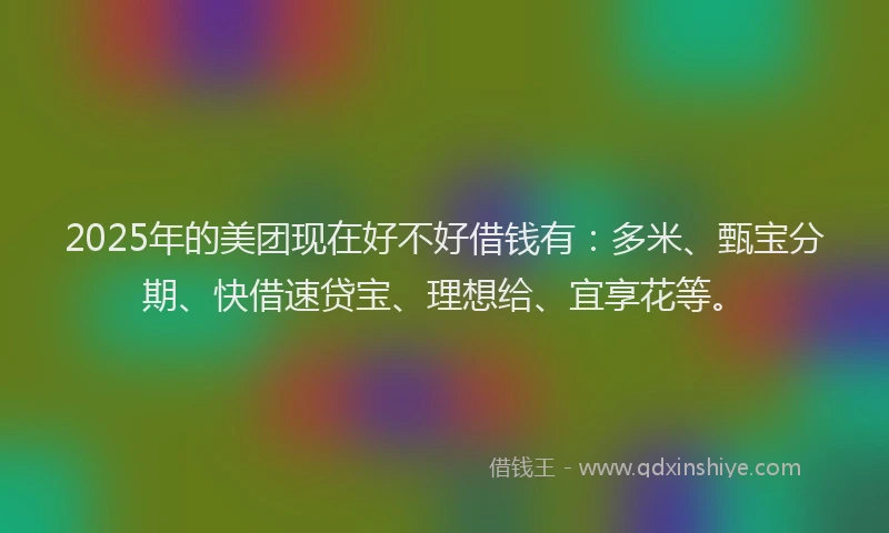 2025年的美团现在好不好借钱有：多米、甄宝分期、快借速贷宝、理想给、宜享花等。