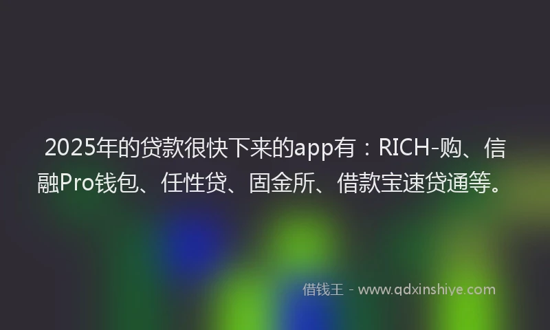 2025年的贷款很快下来的app有：RICH-购、信融Pro钱包、任性贷、固金所、借款宝速贷通等。