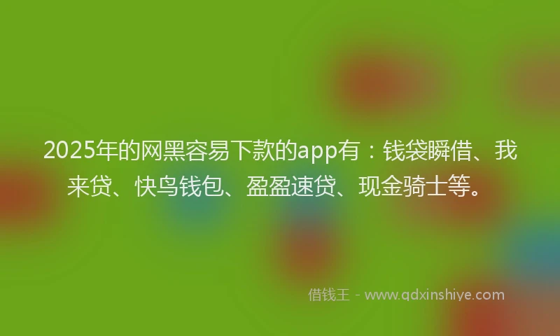 2025年的网黑容易下款的app有：钱袋瞬借、我来贷、快鸟钱包、盈盈速贷、现金骑士等。