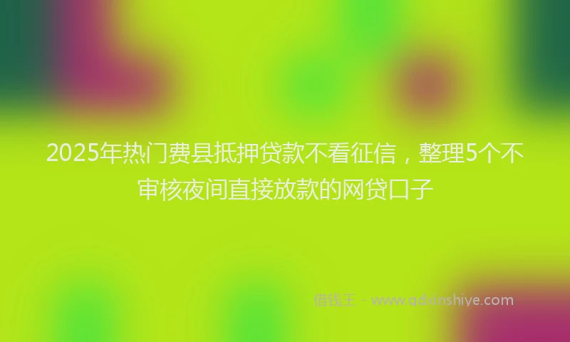 2025年热门费县抵押贷款不看征信，整理5个不审核夜间直接放款的网贷口子