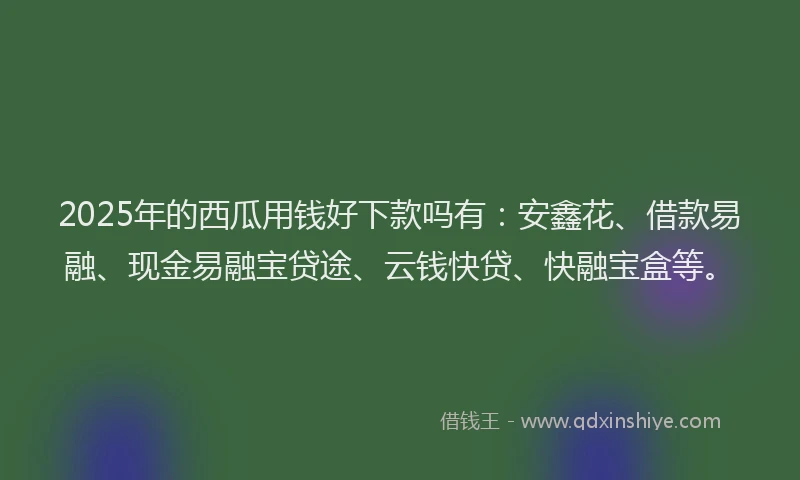 2025年的西瓜用钱好下款吗有：安鑫花、借款易融、现金易融宝贷途、云钱快贷、快融宝盒等。