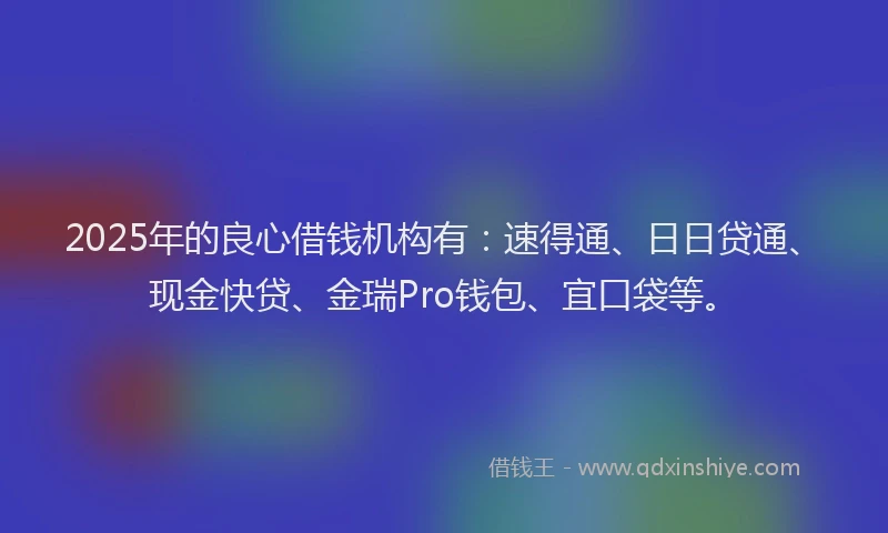 2025年的良心借钱机构有：速得通、日日贷通、现金快贷、金瑞Pro钱包、宜口袋等。