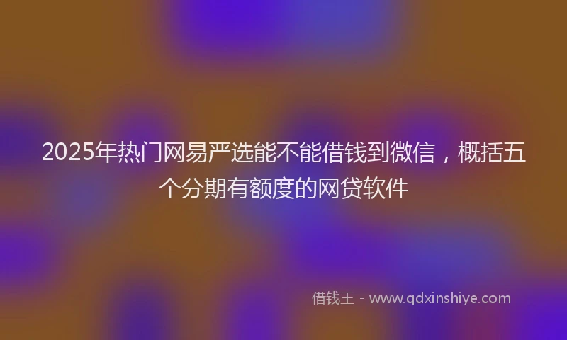 2025年热门网易严选能不能借钱到微信，概括五个分期有额度的网贷软件