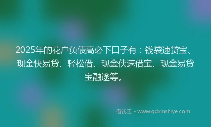 2025年的花户负债高必下口子有：钱袋速贷宝、现金快易贷、轻松借、现金侠速借宝、现金易贷宝融途等。