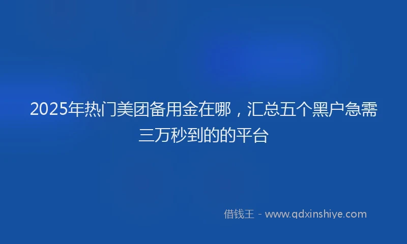 2025年热门美团备用金在哪，汇总五个黑户急需三万秒到的的平台