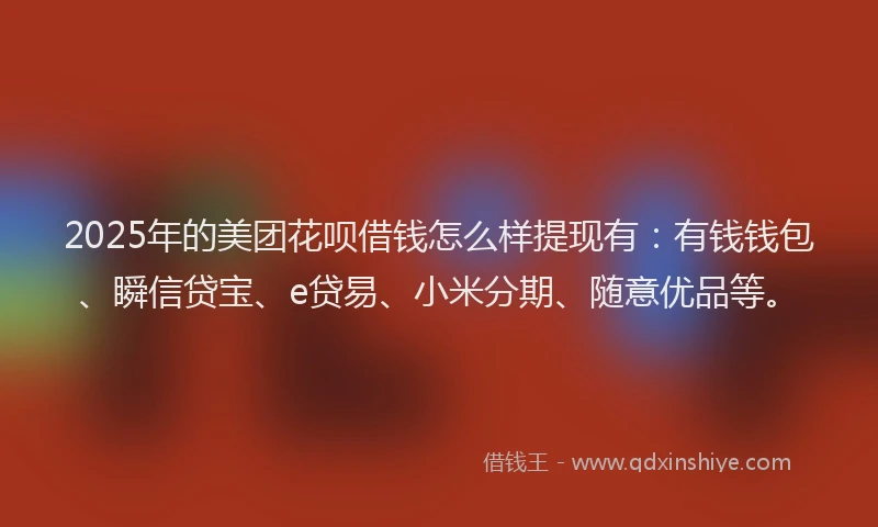 2025年的美团花呗借钱怎么样提现有：有钱钱包、瞬信贷宝、e贷易、小米分期、随意优品等。