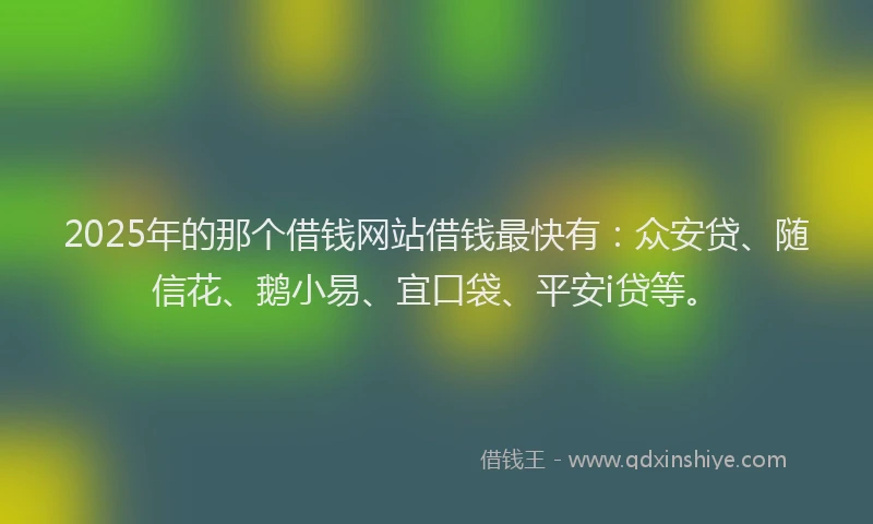 2025年的那个借钱网站借钱最快有：众安贷、随信花、鹅小易、宜口袋、平安i贷等。