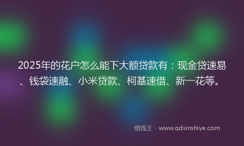 2025年的花户怎么能下大额贷款有：现金贷速易、钱袋速融、小米贷款、柯基速借、新一花等。