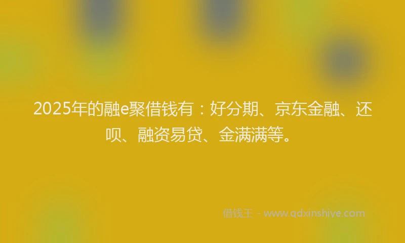 2025年的融e聚借钱有：好分期、京东金融、还呗、融资易贷、金满满等。