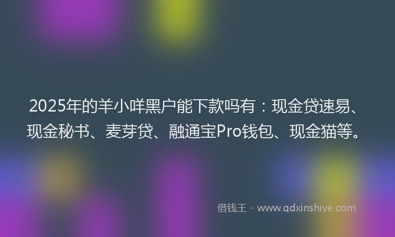 2025年的羊小咩黑户能下款吗有：现金贷速易、现金秘书、麦芽贷、融通宝Pro钱包、现金猫等。