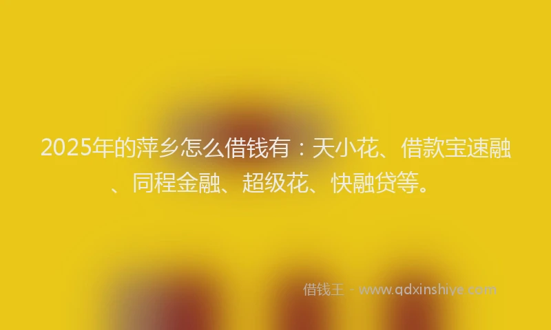2025年的萍乡怎么借钱有：天小花、借款宝速融、同程金融、超级花、快融贷等。