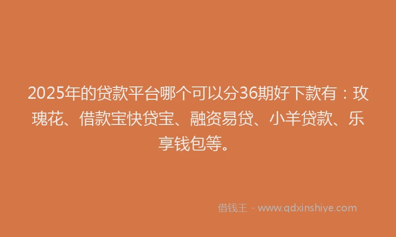 2025年的贷款平台哪个可以分36期好下款有：玫瑰花、借款宝快贷宝、融资易贷、小羊贷款、乐享钱包等。