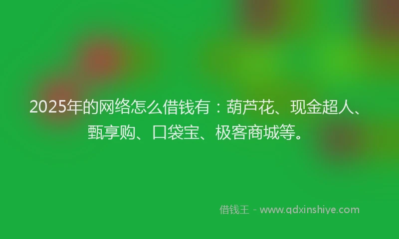 2025年的网络怎么借钱有：葫芦花、现金超人、甄享购、口袋宝、极客商城等。