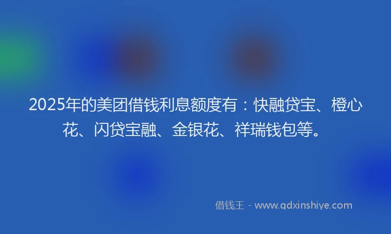 2025年的美团借钱利息额度有：快融贷宝、橙心花、闪贷宝融、金银花、祥瑞钱包等。