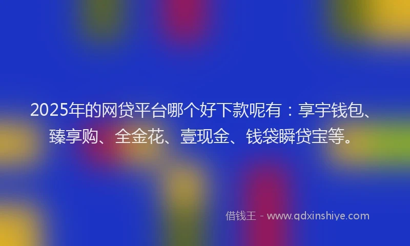 2025年的网贷平台哪个好下款呢有：享宇钱包、臻享购、全金花、壹现金、钱袋瞬贷宝等。