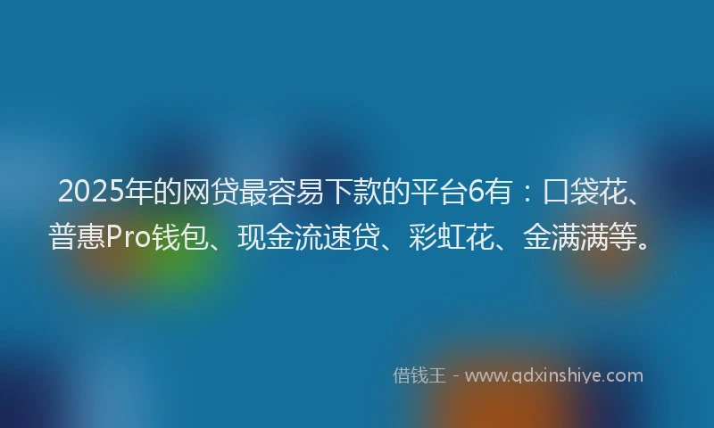 2025年的网贷最容易下款的平台6有：口袋花、普惠Pro钱包、现金流速贷、彩虹花、金满满等。