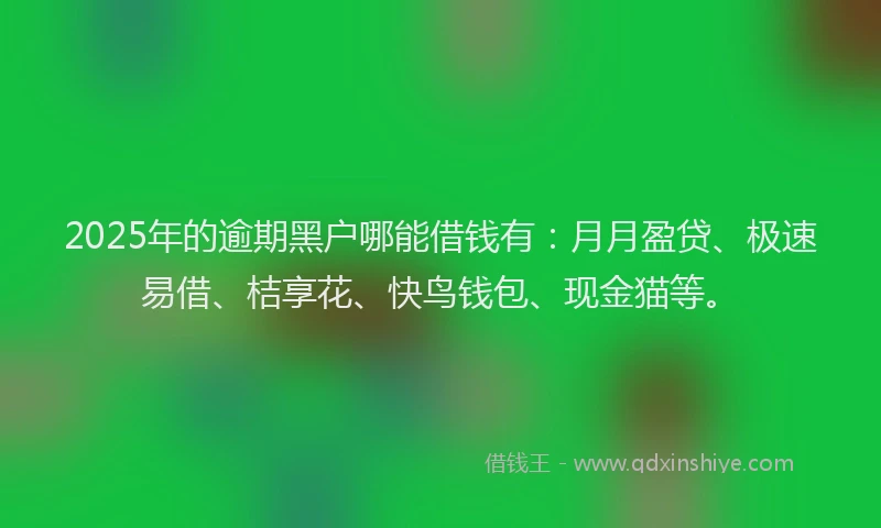 2025年的逾期黑户哪能借钱有：月月盈贷、极速易借、桔享花、快鸟钱包、现金猫等。