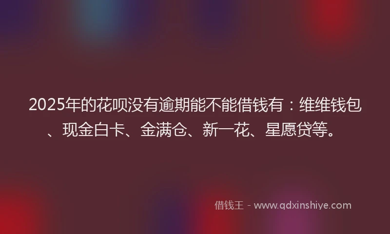 2025年的花呗没有逾期能不能借钱有：维维钱包、现金白卡、金满仓、新一花、星愿贷等。