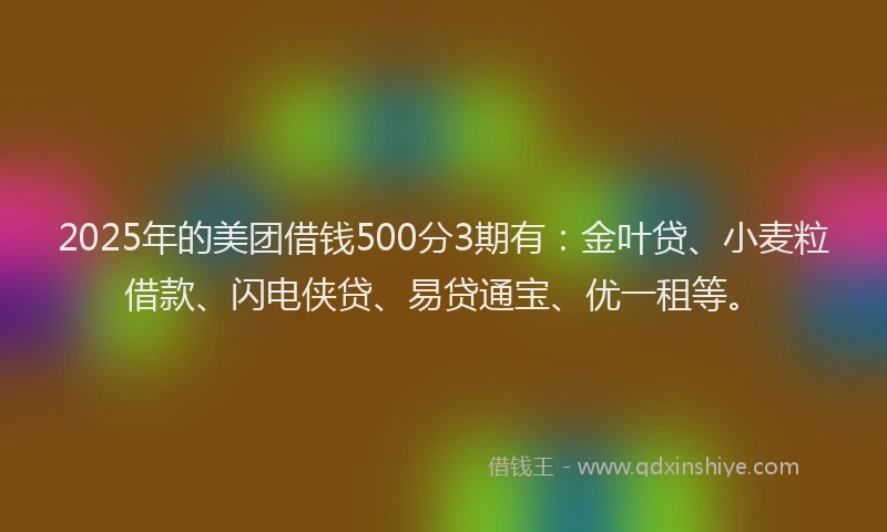 2025年的美团借钱500分3期有：金叶贷、小麦粒借款、闪电侠贷、易贷通宝、优一租等。