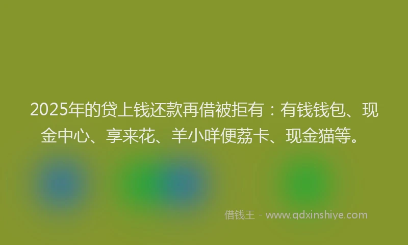 2025年的贷上钱还款再借被拒有：有钱钱包、现金中心、享来花、羊小咩便荔卡、现金猫等。