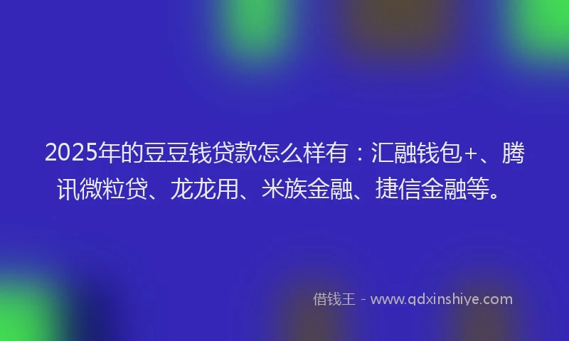 2025年的豆豆钱贷款怎么样有：汇融钱包+、腾讯微粒贷、龙龙用、米族金融、捷信金融等。