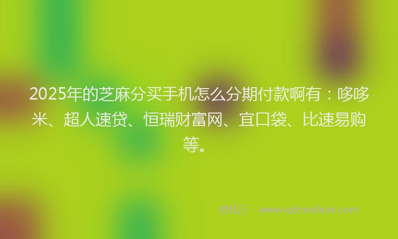 2025年的芝麻分买手机怎么分期付款啊有：哆哆米、超人速贷、恒瑞财富网、宜口袋、比速易购等。