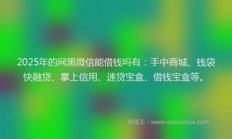 2025年的网黑微信能借钱吗有：手中商城、钱袋快融贷、掌上信用、速贷宝盒、借钱宝盒等。