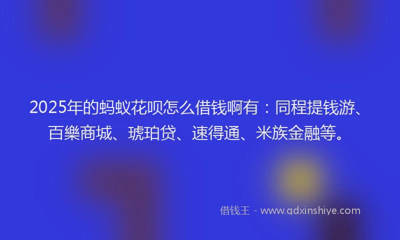 2025年的蚂蚁花呗怎么借钱啊有：同程提钱游、百樂商城、琥珀贷、速得通、米族金融等。