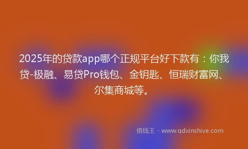 2025年的贷款app哪个正规平台好下款有：你我贷-极融、易贷Pro钱包、金钥匙、恒瑞财富网、尔集商城等。