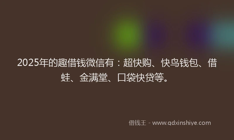 2025年的趣借钱微信有：超快购、快鸟钱包、借蛙、金满堂、口袋快贷等。