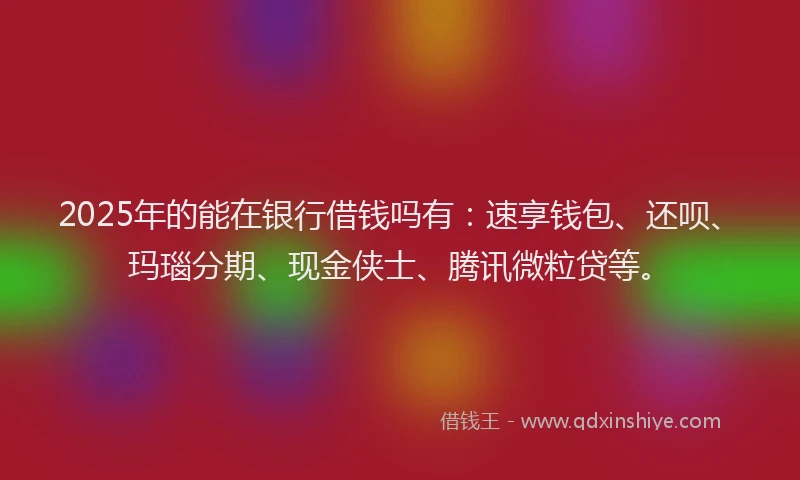 2025年的能在银行借钱吗有：速享钱包、还呗、玛瑙分期、现金侠士、腾讯微粒贷等。