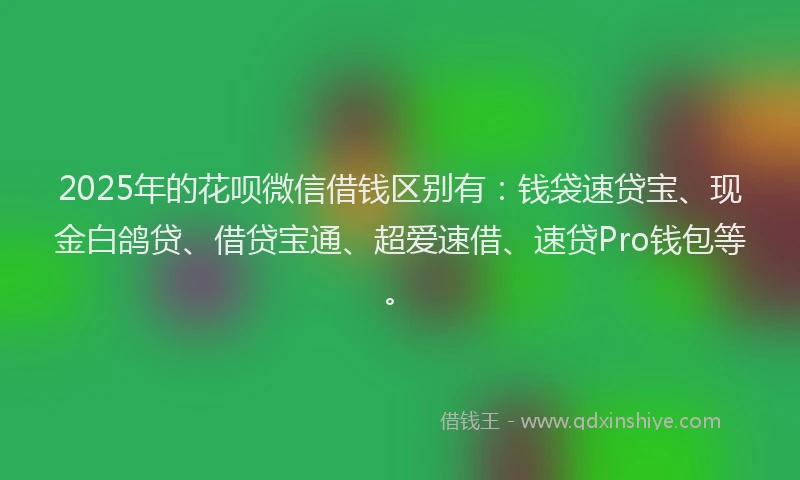 2025年的花呗微信借钱区别有：钱袋速贷宝、现金白鸽贷、借贷宝通、超爱速借、速贷Pro钱包等。