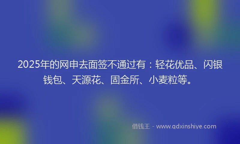 2025年的网申去面签不通过有：轻花优品、闪银钱包、天源花、固金所、小麦粒等。