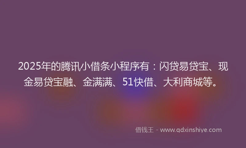 2025年的腾讯小借条小程序有：闪贷易贷宝、现金易贷宝融、金满满、51快借、大利商城等。