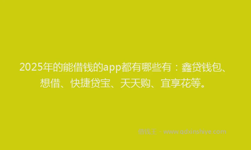 2025年的能借钱的app都有哪些有：鑫贷钱包、想借、快捷贷宝、天天购、宜享花等。