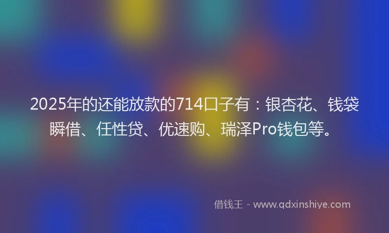 2025年的还能放款的714口子有：银杏花、钱袋瞬借、任性贷、优速购、瑞泽Pro钱包等。