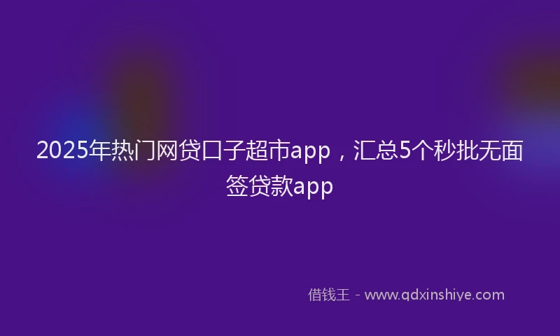 2025年热门网贷口子超市app，汇总5个秒批无面签贷款app