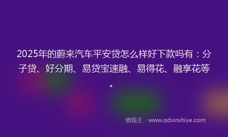 2025年的蔚来汽车平安贷怎么样好下款吗有：分子贷、好分期、易贷宝速融、易得花、融享花等。