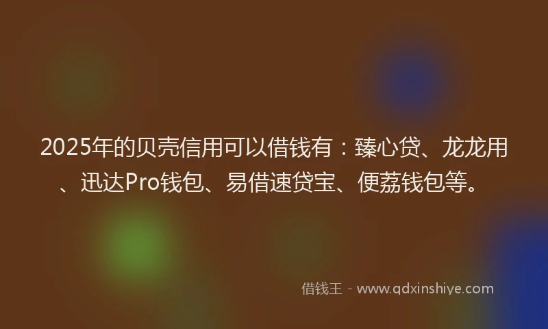 2025年的贝壳信用可以借钱有：臻心贷、龙龙用、迅达Pro钱包、易借速贷宝、便荔钱包等。